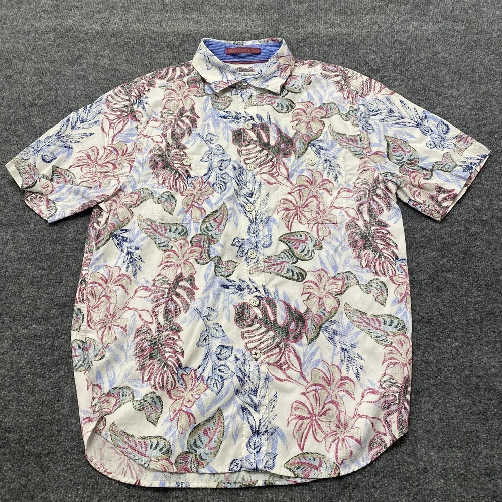 Tommy Bahama Reverse Print Floral Hawaiian Button Shirt Mens Small Lyocell - Picture 2 of 8